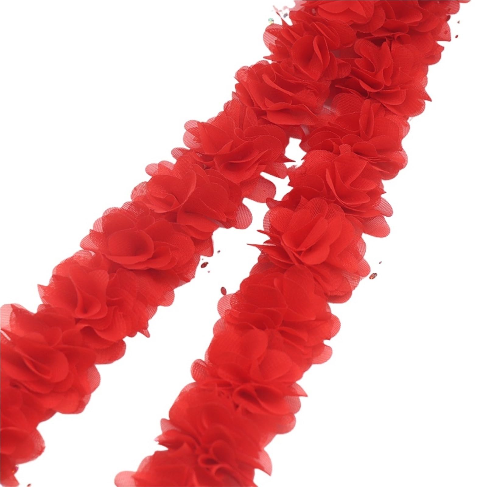 Wtaxbh Red 91Cm Iron On Patches 5Cm Flowers 3D Chiffon Cluster Lace Dress Decoration Fabric Applique Trimming Sewing Supplies(Red 91Cm)