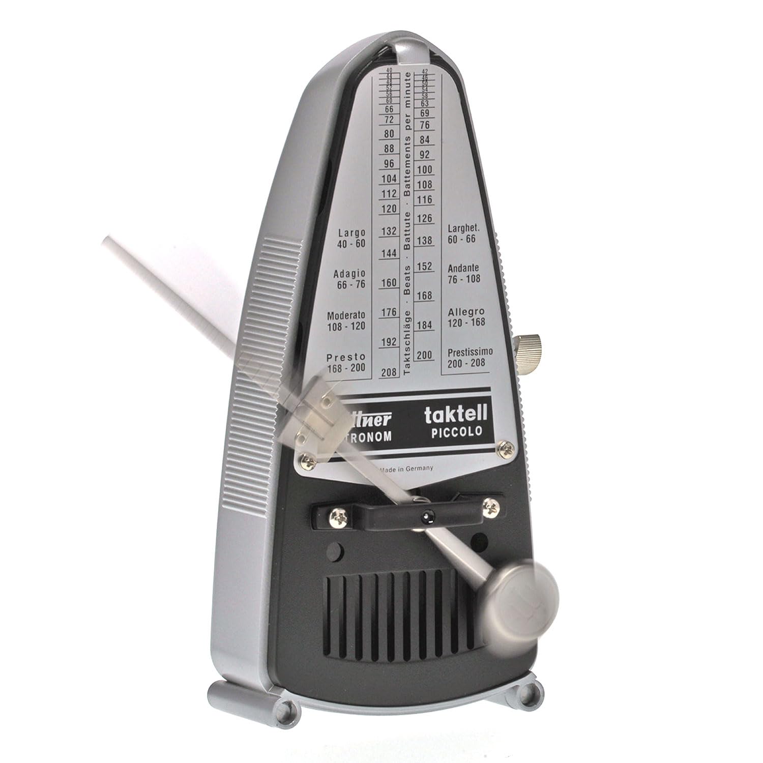 Wittner mechanisches Metronom 838 Taktell Piccolo silberfarben mit keepdrum Mikrofasertuch