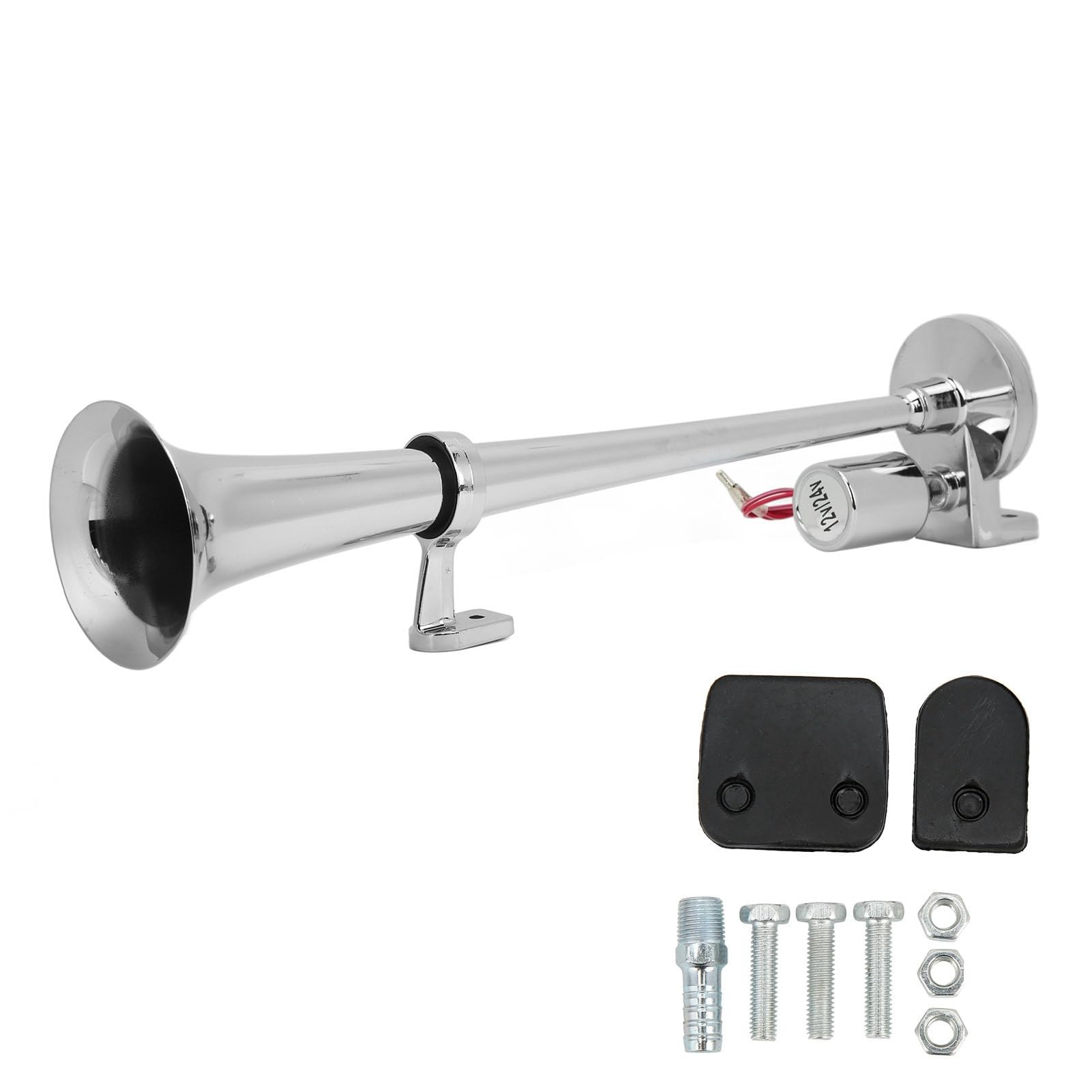 Tromba Elettrica Tromba 1 Tubo Per Treno Auto Barca In Lega Di Zinco Cromatura 135Db 450Mm 12V 24V,Alto Altoparlante