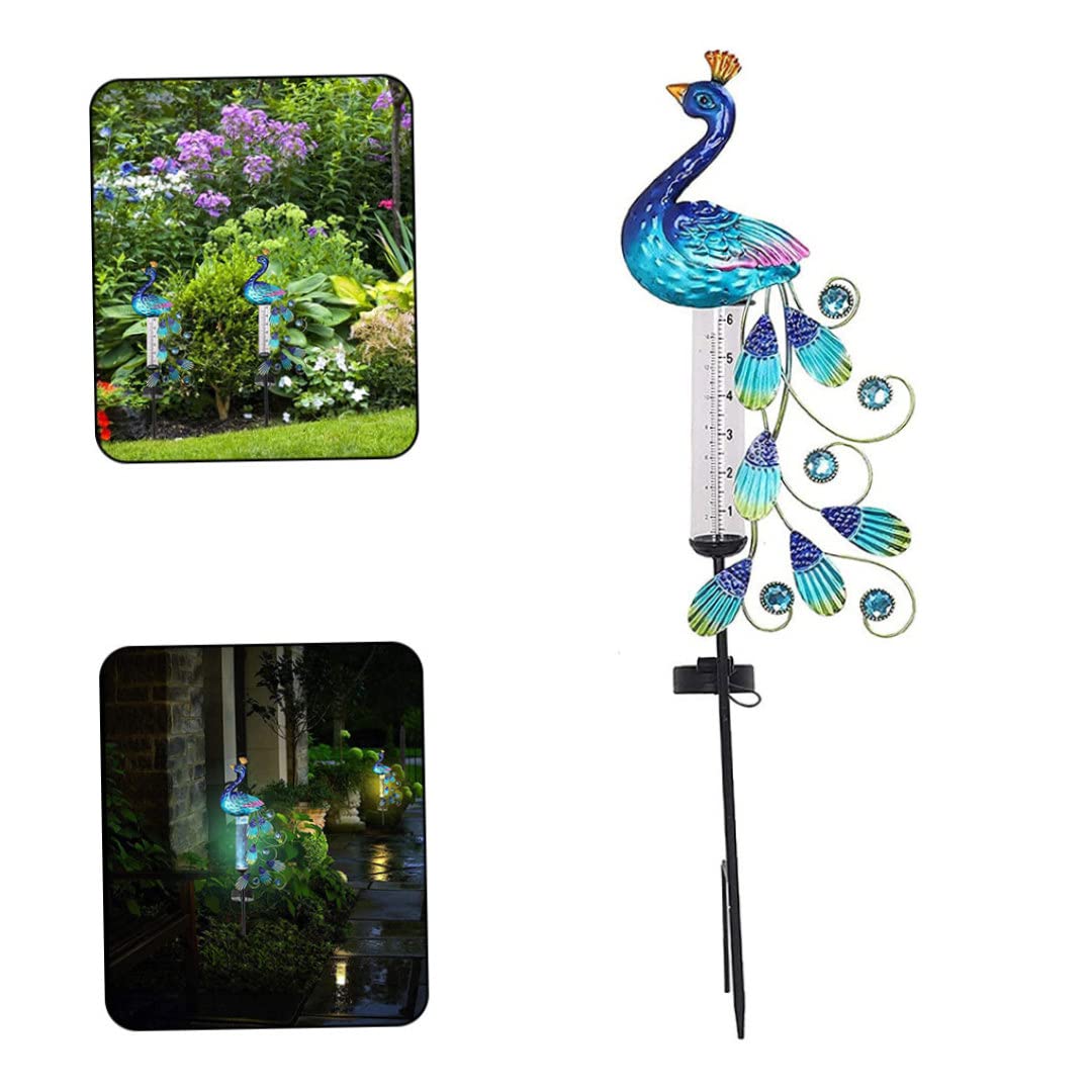Pluviomètre Lumineux à énergie Solaire Piquets de Jardin en métal en Forme de Paon Décorations de Jardin imperméables Pluviomètres décoratifs extérieurs pour Jardin Pluviomètre décoratif