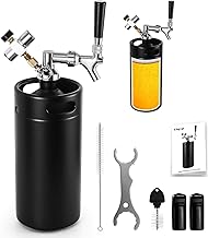 128 OZ Mini Keg Growler Beer Tap System, 0-60 PSI Keg CO2 Regulator Stainless Core Draft Beer Faucet Self-Closing Spring Brew Hose Kegerator Craft Carbonation Dispenser for Small Refrigerator
