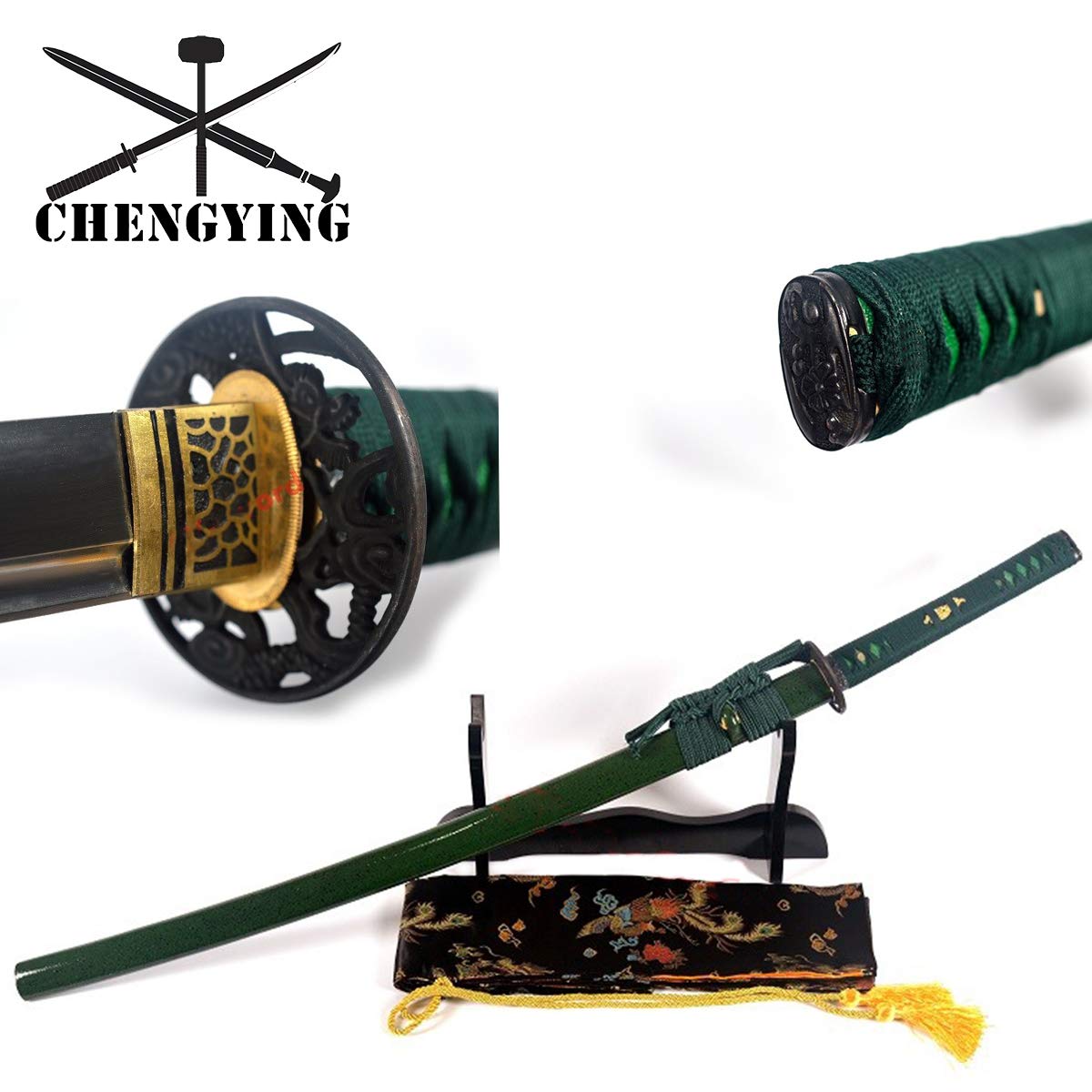 hand-made9260 Steel Oil quenching Green Theme Oil quenching Katana Sword Battle Preparation