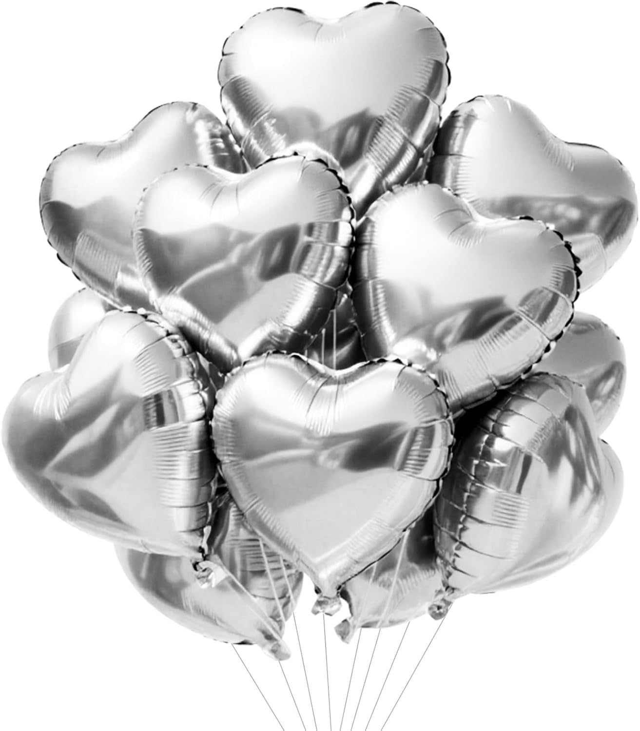 DecoGlee 15Pcs 18 Inch Silver Heart Balloons Silver Heart Shape Foil Mylar Balloons Decoration for Birthday Valentine's Day Wedding Bridal Shower Anniversary Engagement Party Supplies — image 1