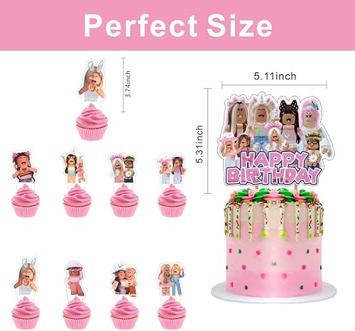 Miniatura 4 de 25 bloques de robot para decoración de pasteles para niñas, 1 adorno para tartas, 24 adornos para cupcakes para niñas, suministros de fiesta de