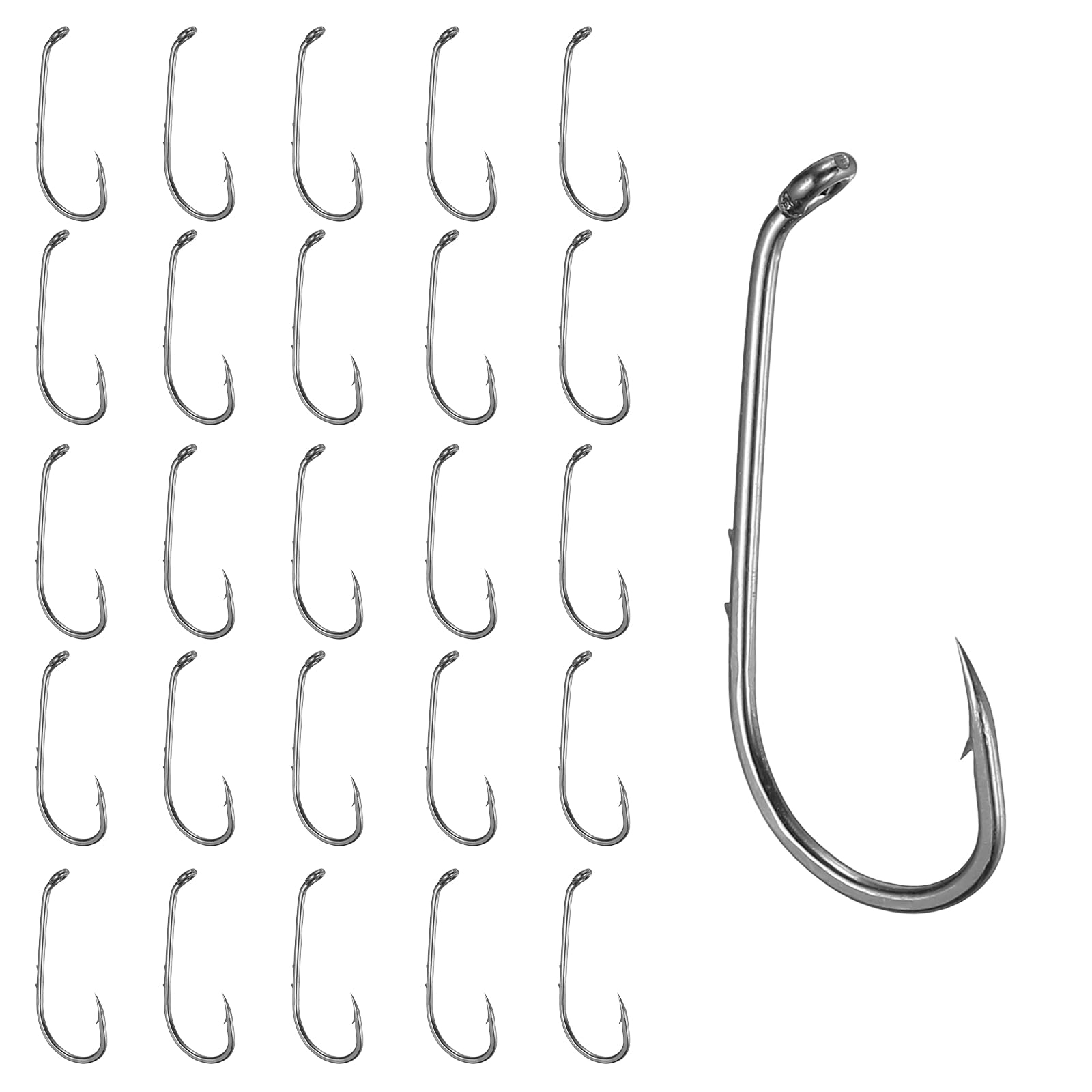 YELARXI Bait Holder Fishing Hook, High Carbon Steel Long Shank Double Barbed Fishing Hooks Closed Eye, Offset, 1/0# & Black & 100Pcs - Fitting For(Saltwater/Freshwater Rigs)