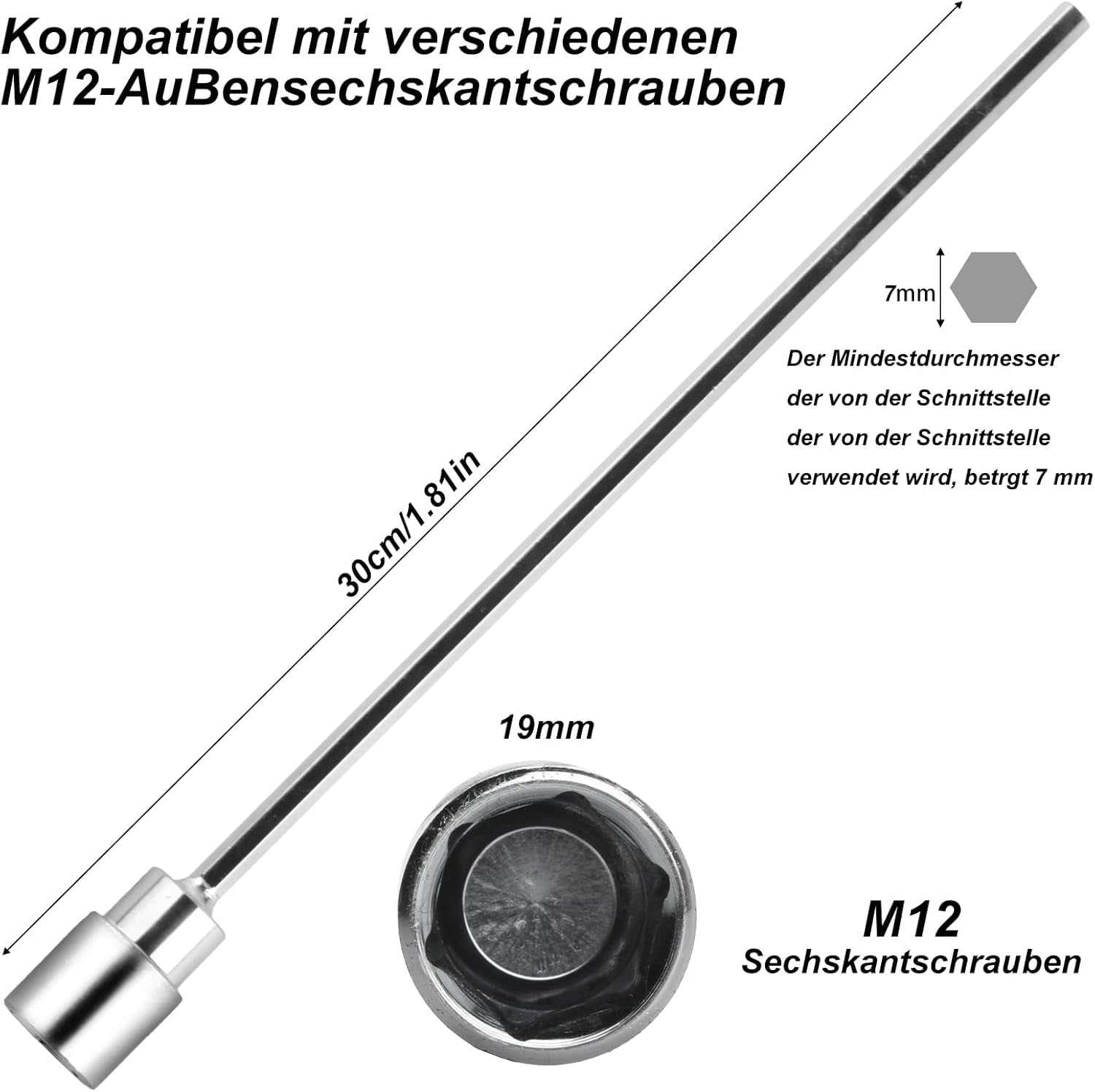 Przedłużka manoweli do roulotte z nakrętką 19 mm, 30 cm