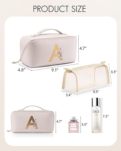 Miniatura 4 de Vlando Bolsa de maquillaje con inicial, regalos personalizados para mujer, Blanco-z