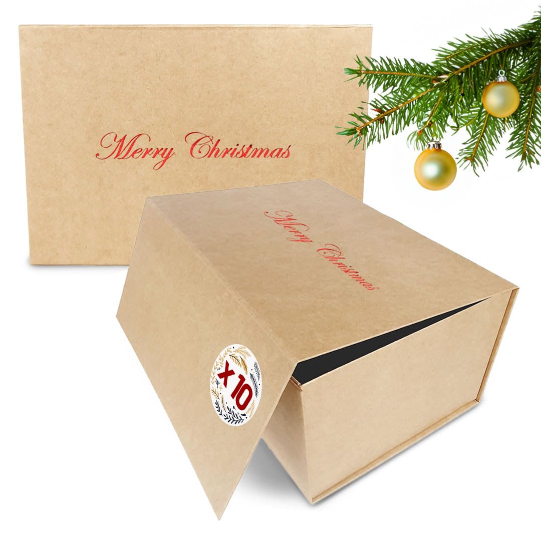 Verpackungswelt Geschenk-Box Weihnachten (10 Stk.) | 31x22x15 cm | Geschenk-Karton mit Deckel & Magnet-Verschluss für Weihnachtsgeschenke | Weihnachtsverpackung mit Aufschrift 'Merry Christmas' Rot