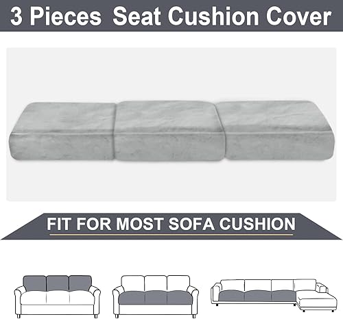 Miniatura 3 de NAISI Fundas de cojín para sofá, 3 piezas, de terciopelo, elásticas, para asiento o respaldo, fundas individuales suaves para sofá seccional (3