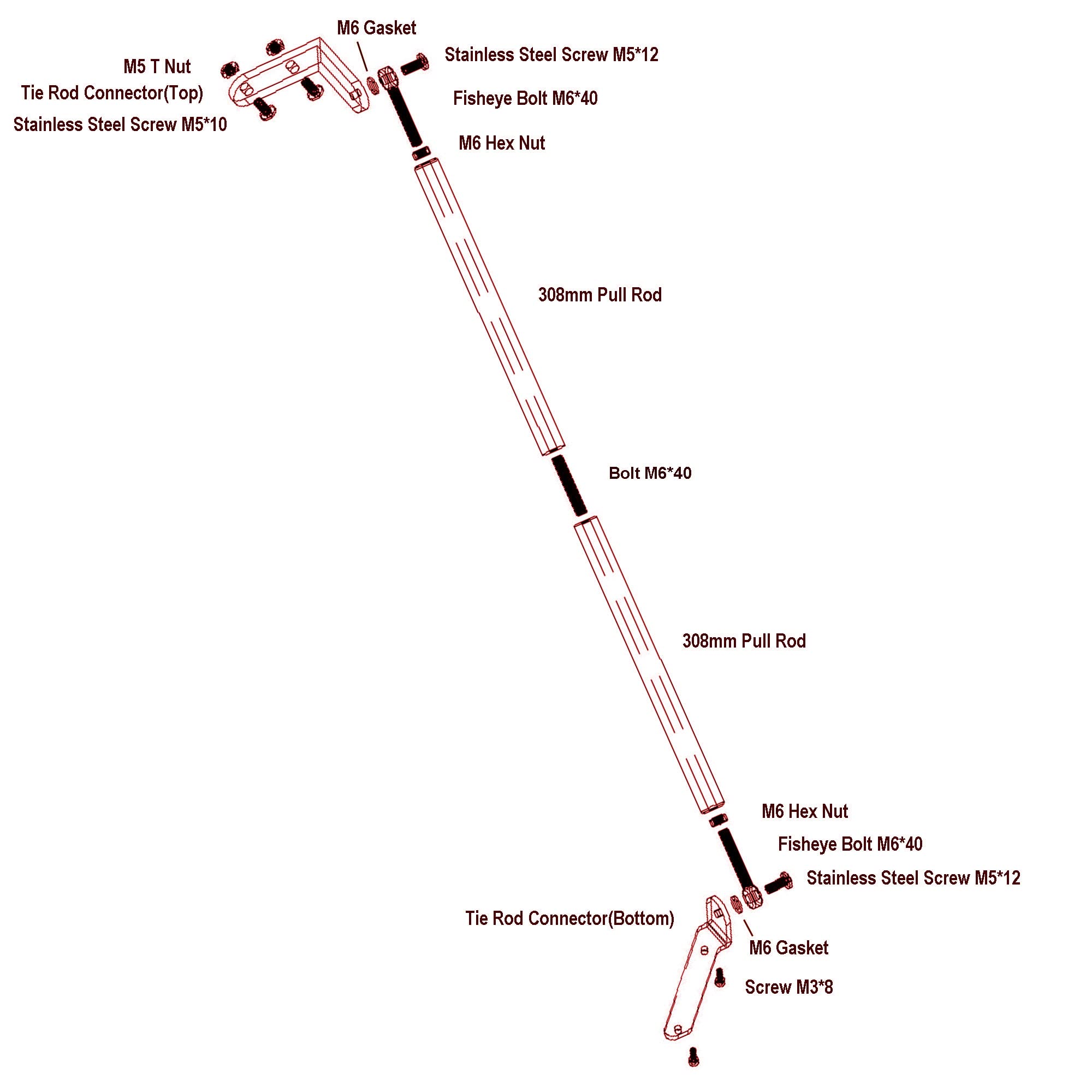 Support Pull Rod Kit Aluminiumlegierung Upgrade Red Tie Rod Set Nur für CR-10S Pro und CR-10S Pro V2, Upgrade 3D Drucker Zubehör (616mm/24.2")
