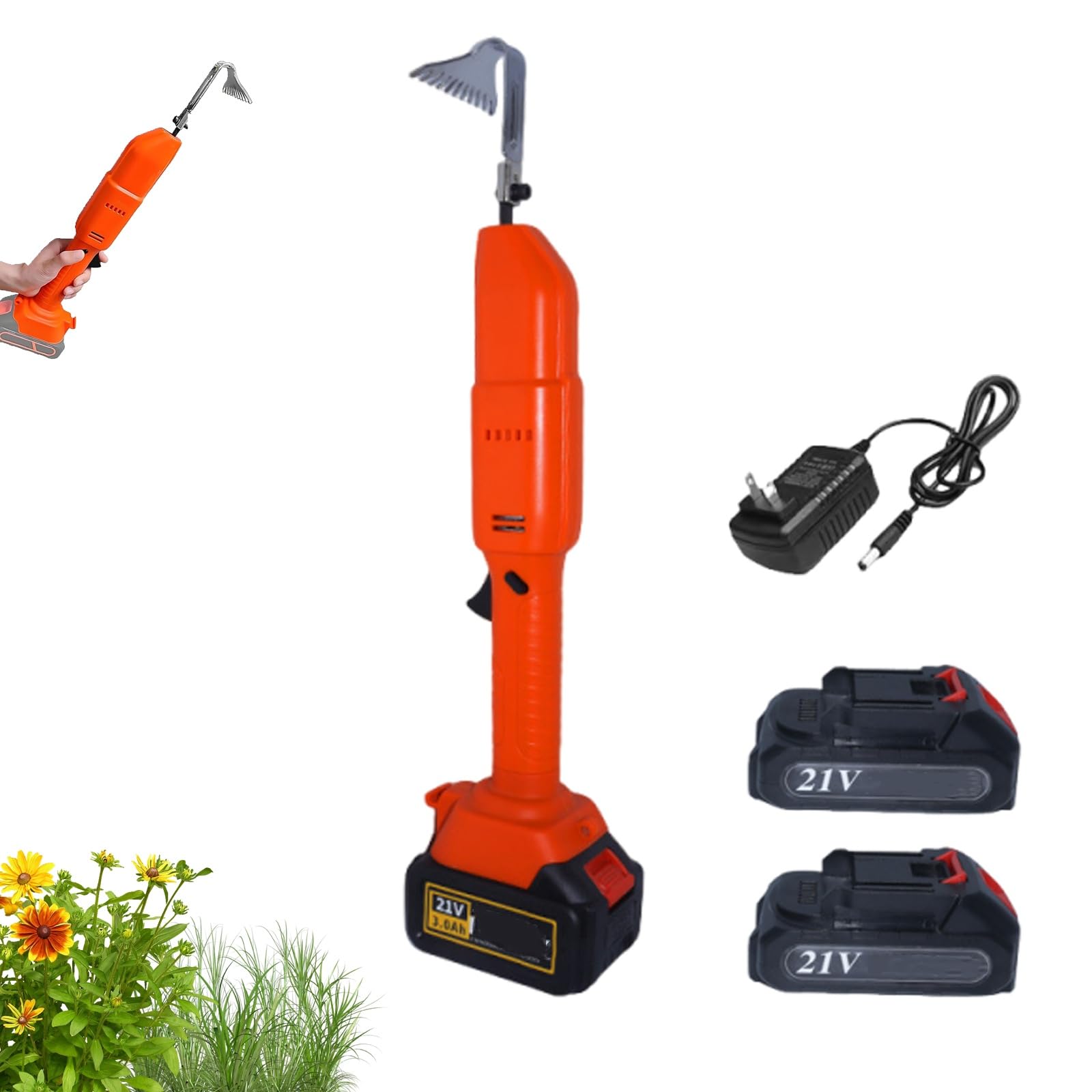 Mini motoculteur électrique portable sans fil avec 2 piles rechargeables pour ameublir le sol et désherber dans les jardins et les serres