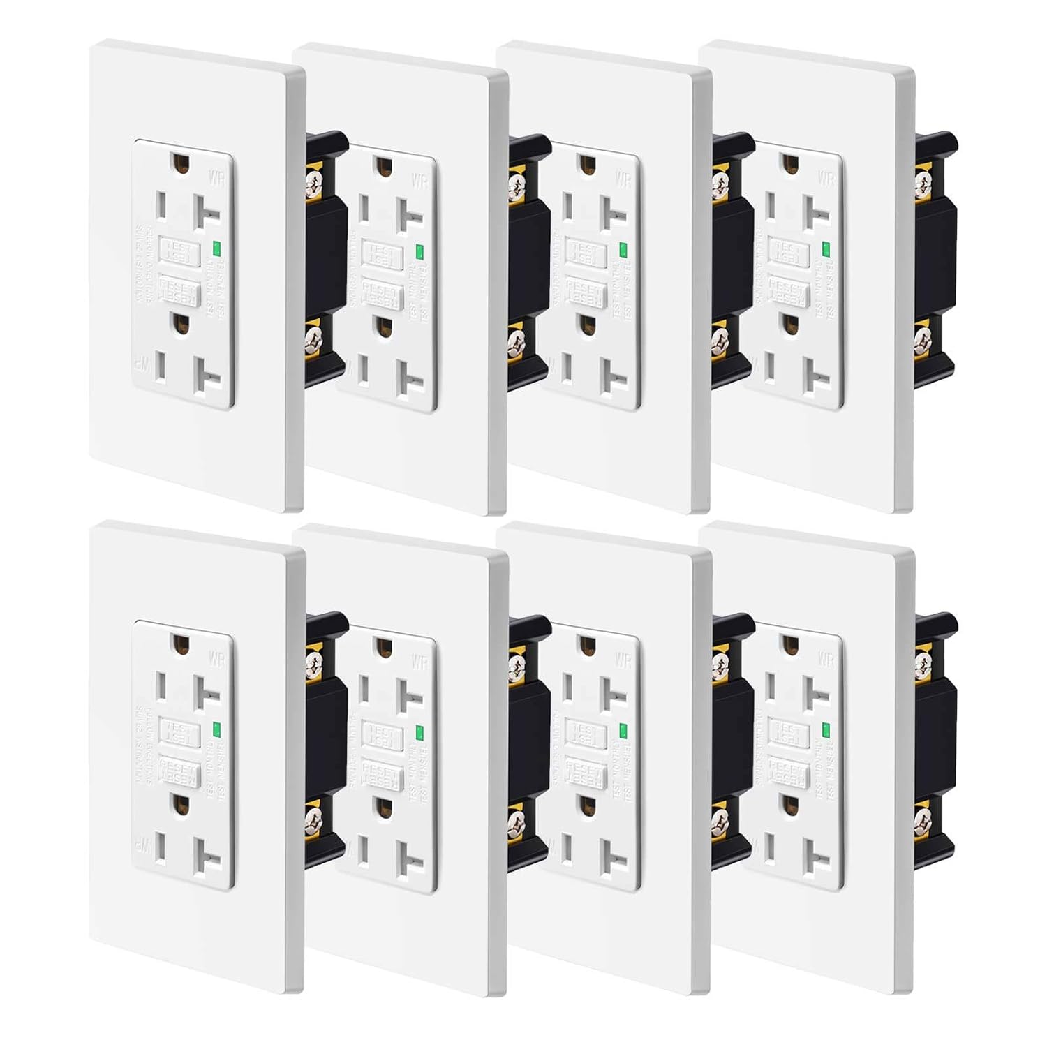 GFCI Outlet 20 Amp,Nineleaf 8PK 20A Weather Resistant GFCI with Screwless Plate,Outdoor Ground Fault Outlet with LED Indicator,Hospital Commercial and Resident Grade,ETL Listed
