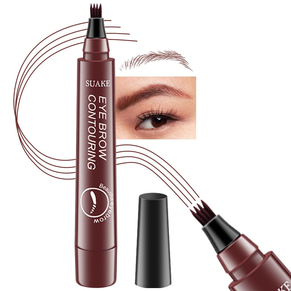 KaelyMagical Precise Waterproof Brow Pen,Suake Eyebrow Contouring Pen,4 Tip Eye Brow Pencils for Women Makeup,lapiz de cejas 3d Microblading Eyebrow Pen Pencil,24h Smudge Proof,03 Red Brown