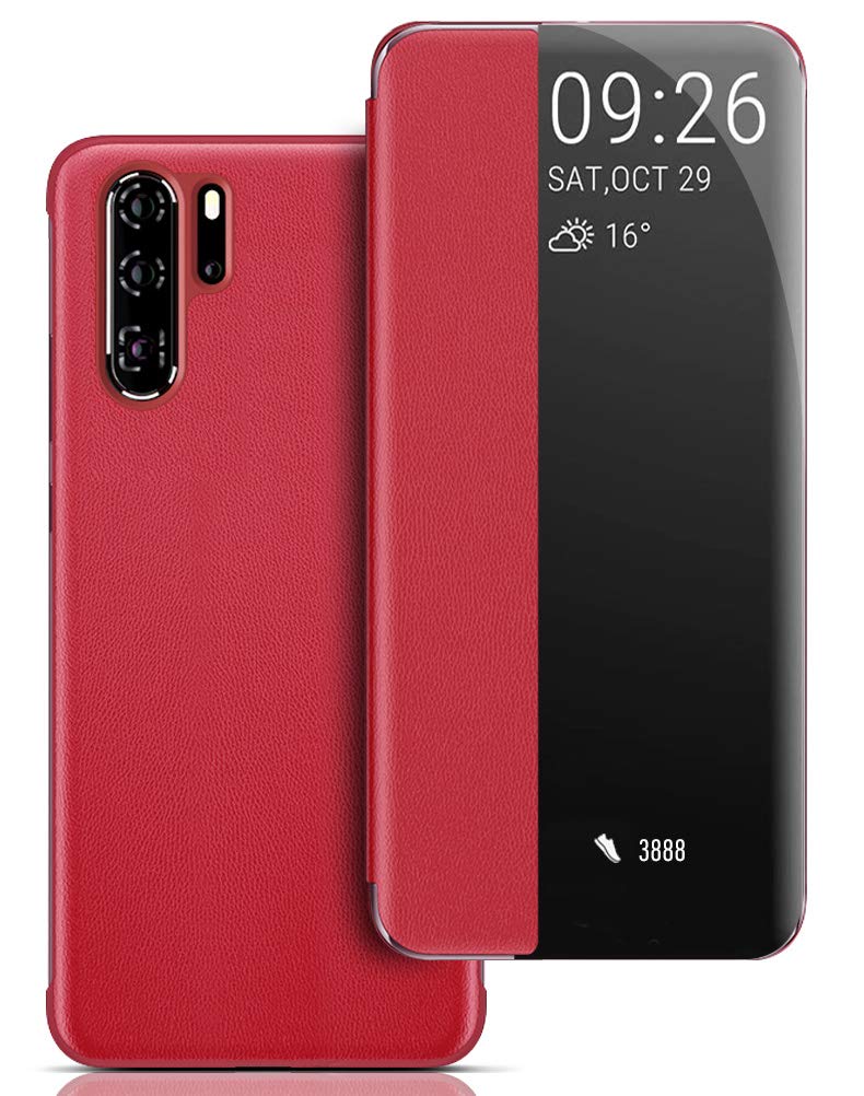Case for P30 Pro, Smart View Window P30 Pro Flip Case Auto wake/sleep Protective Cover for P30 Pro - Red