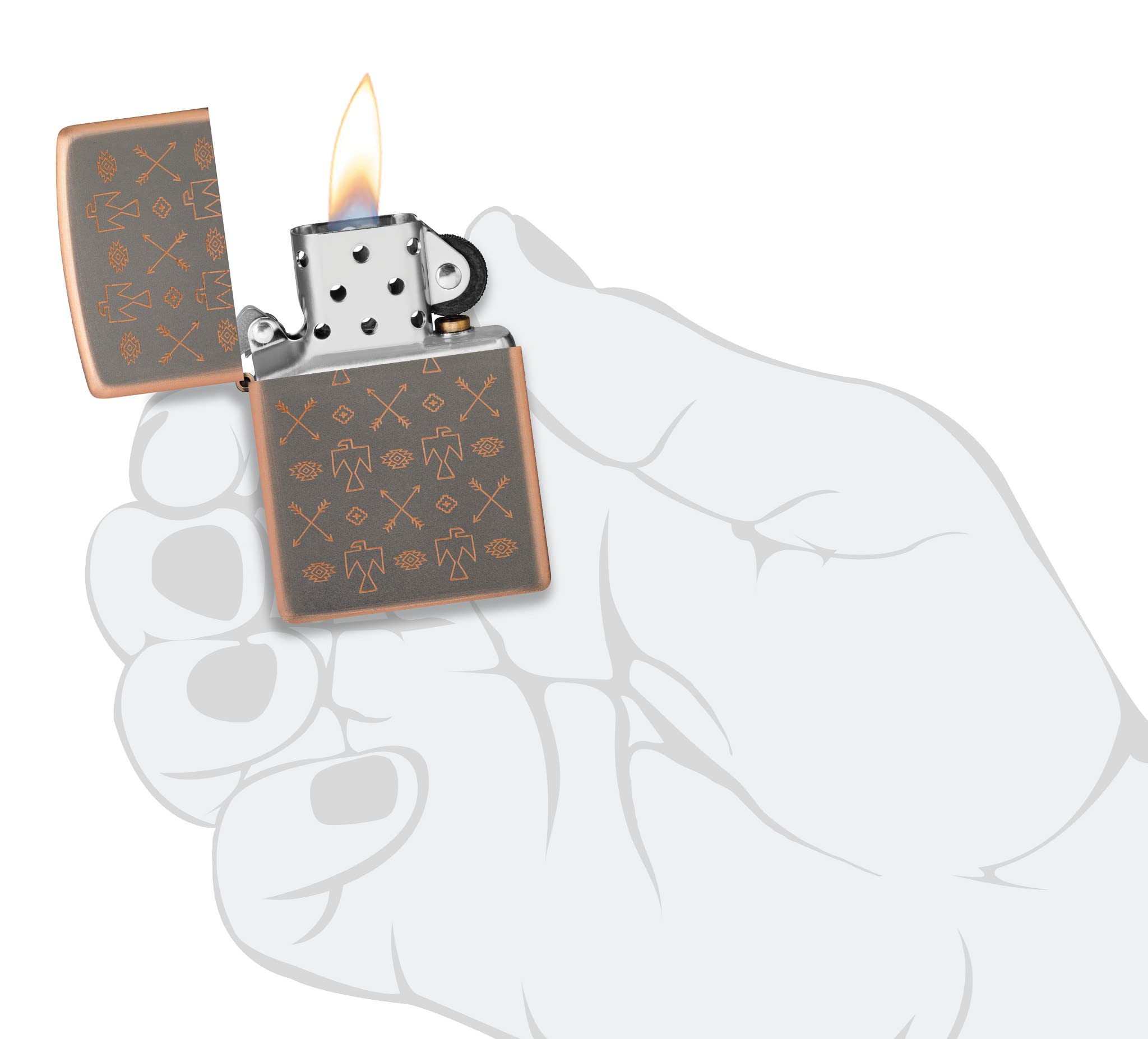 Zippo Sturmfeuerzeug - Indian Pattern, Rustic Bronze, Laser Engrave - Nachfüllbar - Wiederverwendbar - Windfestes Design - Geschenkbox - Made in USA