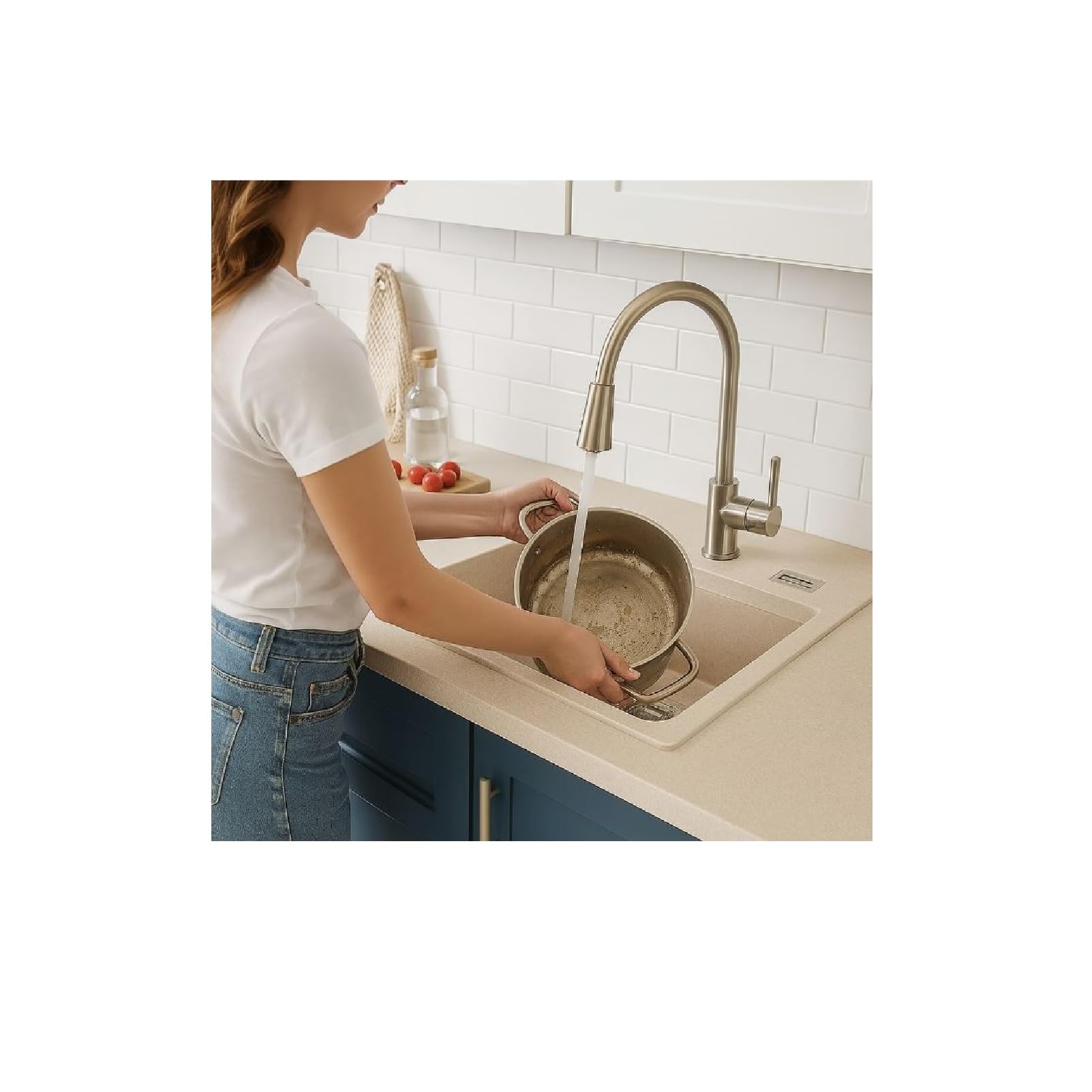 QLS Lavello granito 59x50 cm beige con sifone
