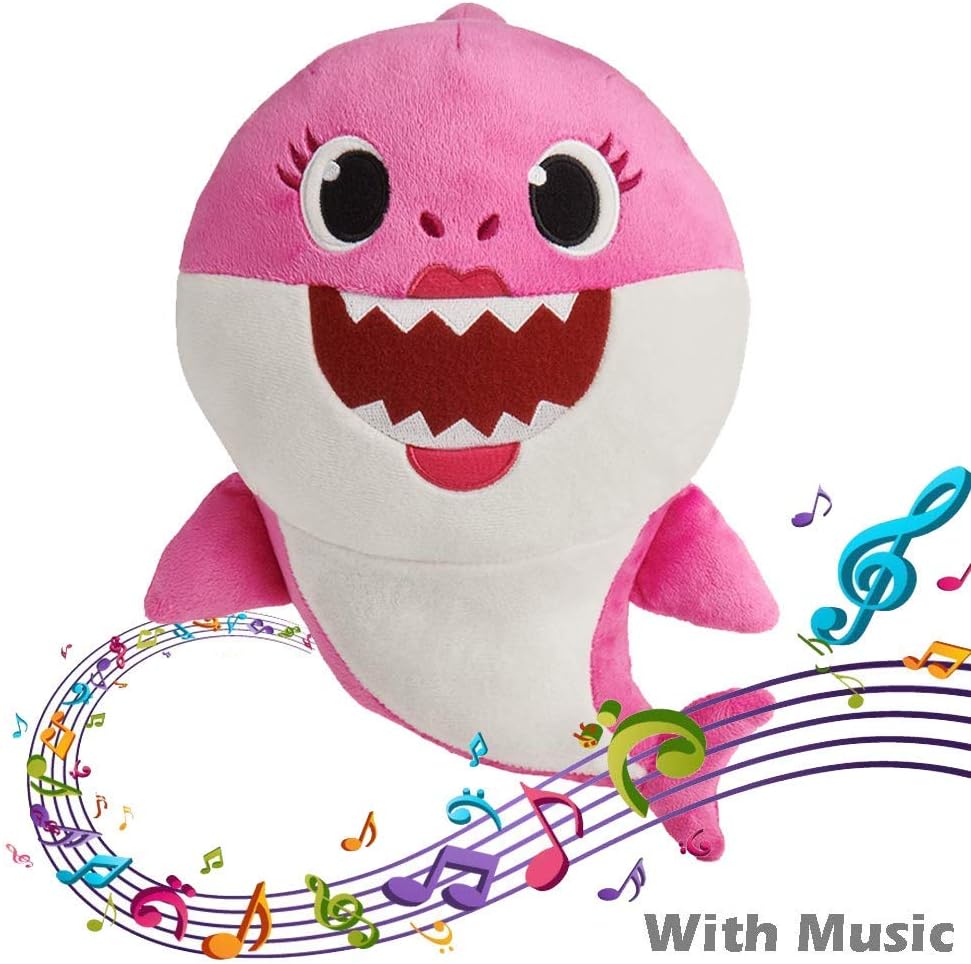 yuailiur BabyShark Singing Plush - Music Sound Baby Shark Plush Doll Soft Baby Cartoon Shark Stuffed & Plush Toys Singing English Song for Kids Gift Children Girl (red with music)