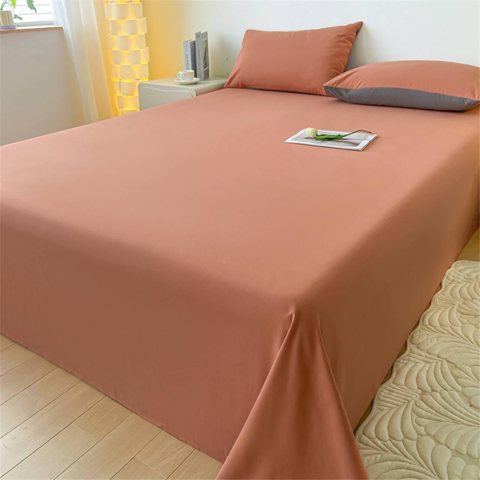 Juego de sábanas de algodón, sábanas y fundas de almohada, protector de colchón | Coral, King (160 x 230 cm)