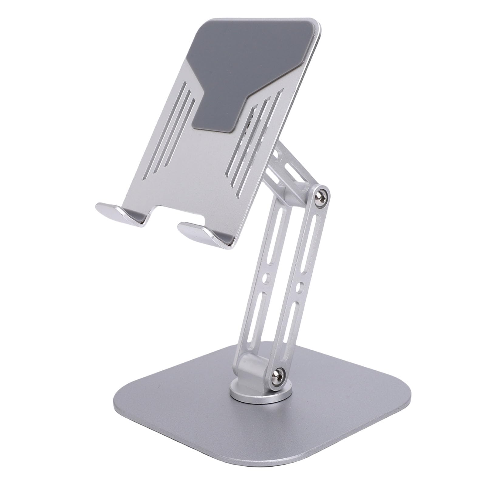 Supporto per tablet da scrivania Supporto per tablet da scrivania in metallo regolabile pieghevole girevole a 360 gradi per telefono cellulare e tablet Costruzione in lega (Argento)