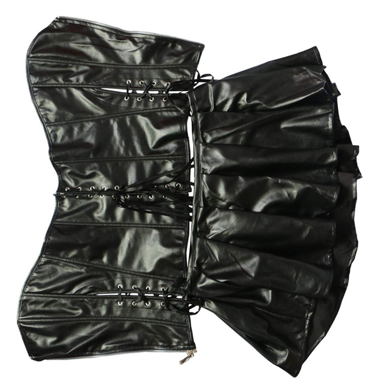Femmes Corset Faux Cuir Sexy Grande Taille Robe Corsage Gothique Steampunk Bustier Minceur avec G-String,Noir