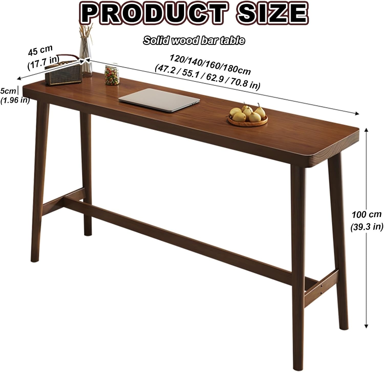 Narrow Patio Bar Table - Modern Wooden High Top Dining Table for Kitchen, Balcony, or Pub - Easy to Install - Stools Sold Separately