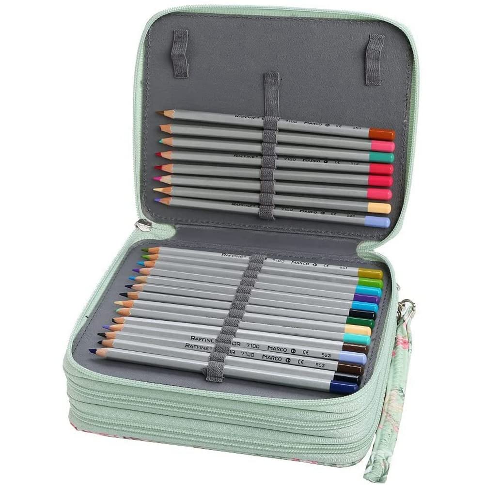 Souhgaue 72 Slots Pencil Holder with Zipper Closure Pencil Case for Watercolor Pens or Markers Pencil Case Organizer(Green Rose) - Image 3