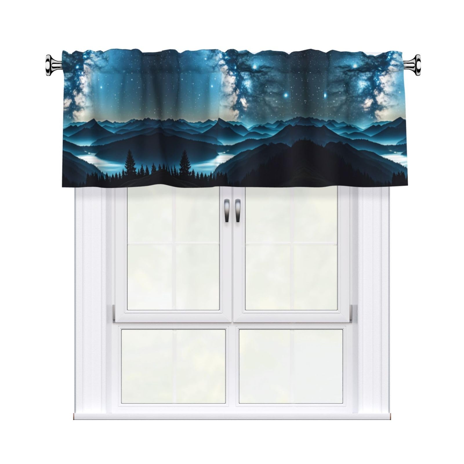 LMNGH Stars Curtain Valance for Windows,Kitchen Window Curtains Blackout Drapes Window Treatments Decorative Rod Pocket Short Curtain for Living Room Bedroom,54" W x 18" L
