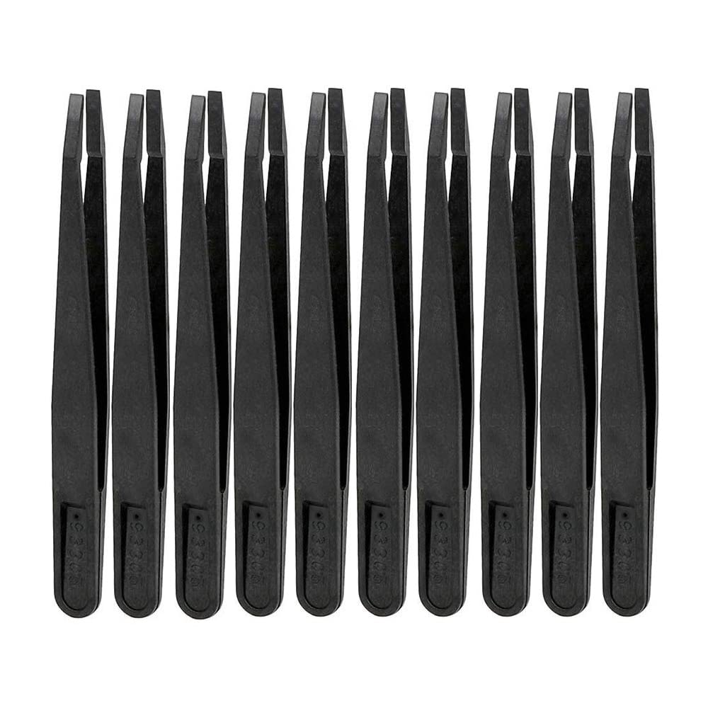 10pcs Black Plastic Slant Flat Tip Anti Static Tweezers for Electronics Jewelry DIY Repair (93305 10pcs)