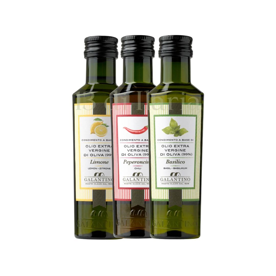 Olio Extravergine di Oliva Aromatizzato 3x100ml | Peperoncino, Basilico e Limone | Estratti a Freddo