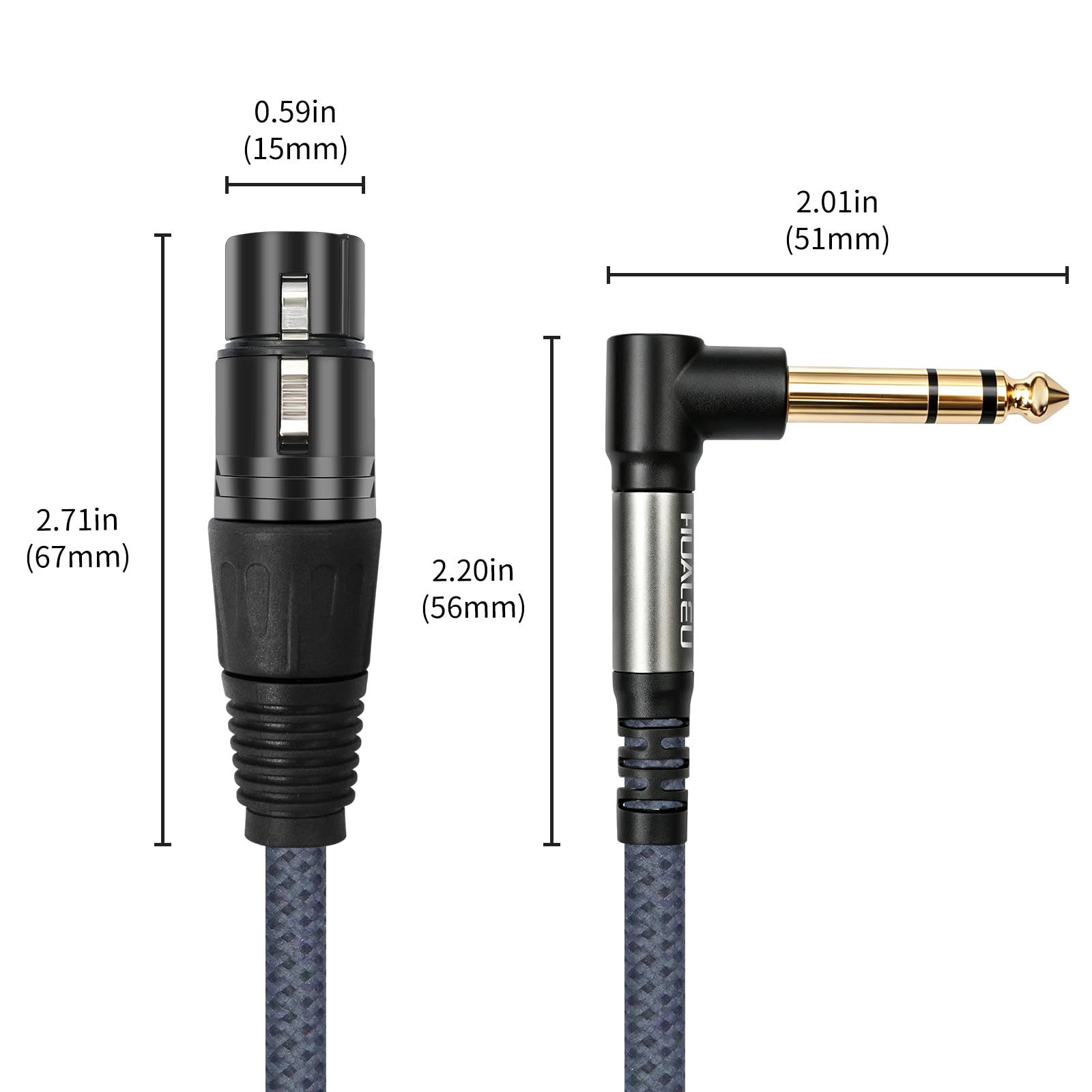 Cavo microfono ad angolo retto da 6,35 mm TRS maschio a 3 pin XLR femmina, 6,35 mm TRS a XLR femmina, confezione da 2