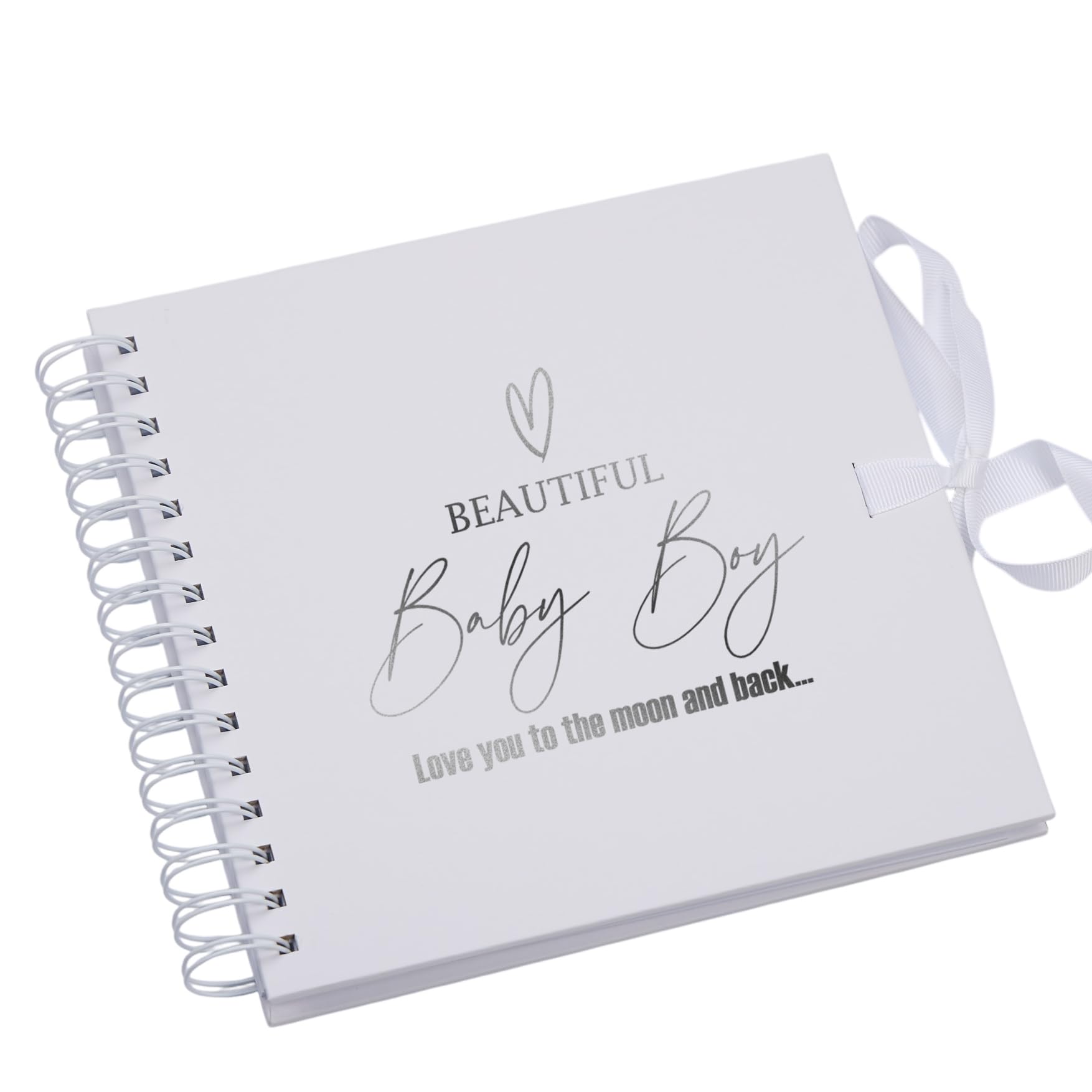 Beautiful Baby Boy White Scrapbook, Guest Book Or Photo album With Silver Script