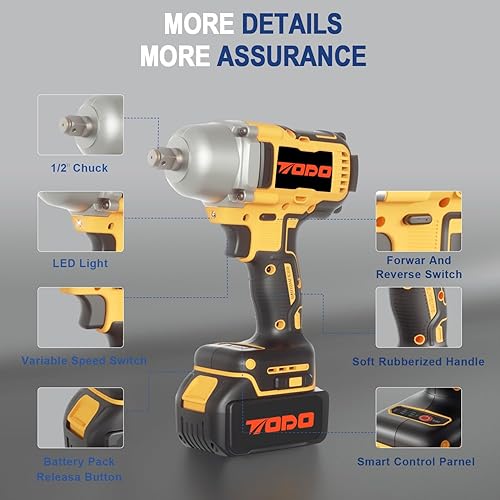 Miniatura 7 de Llave de impacto inalámbrica, pistola de impacto sin escobillas de 800 N.m/590 pies-libras, pistola de impacto sin escobillas de 1/2 pulgada,