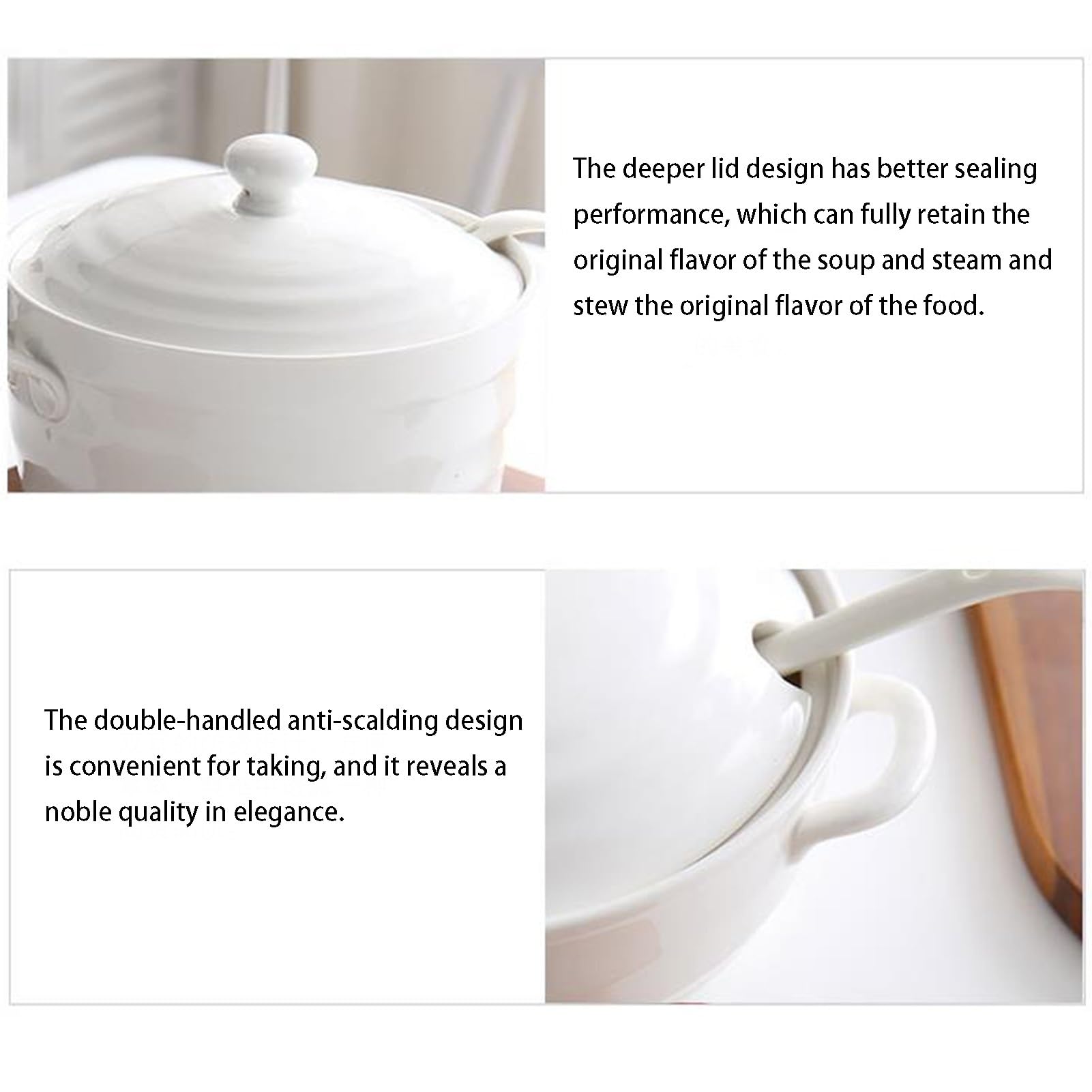Vnook Zuppiera giapponese in ceramica bianca, con coperchio e cucchiaio, for ristoranti, feste in casa, cucina, microonde, stoviglie
