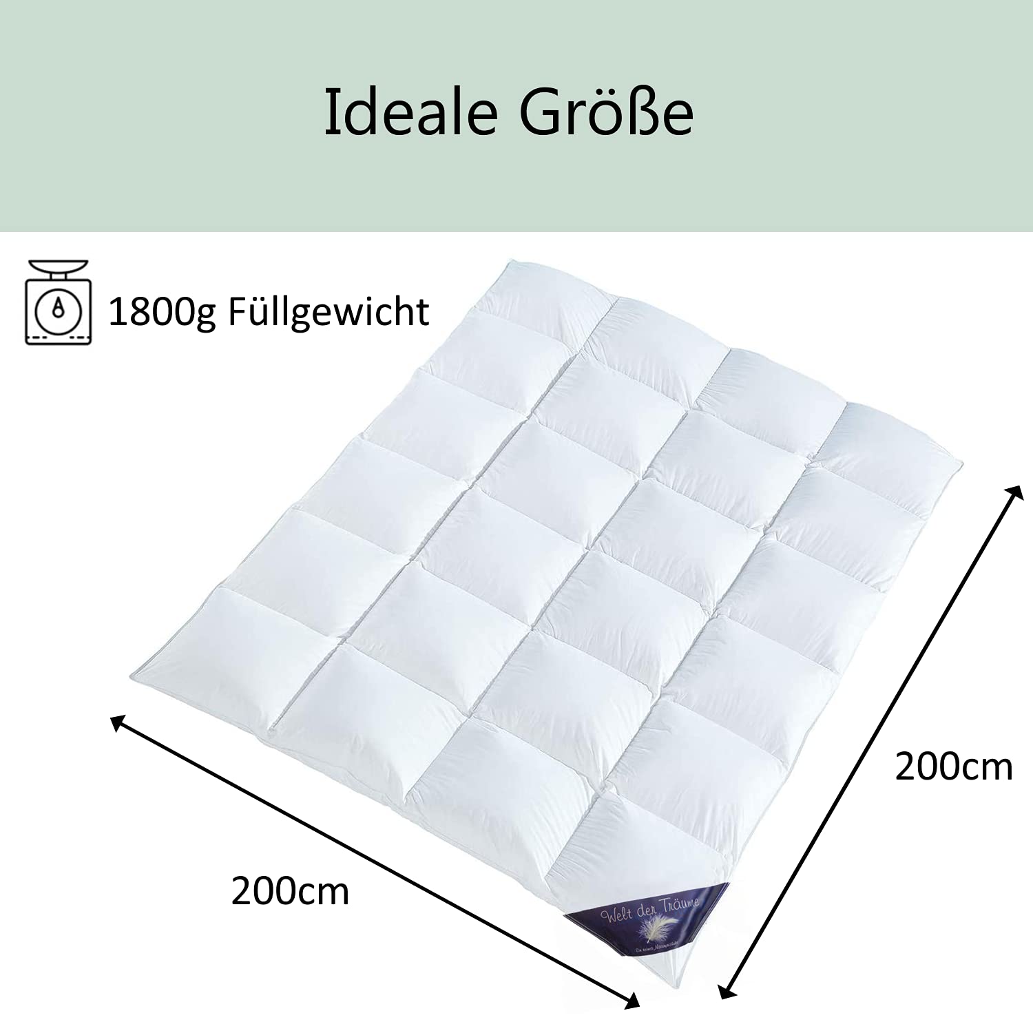 Welt der Träume 100% Natur - DAUNEN Federn Decke 200 X 200 cm - Down Douvet Winterdecke Daunendecke Bettdecke Zudecke Kassetten Steppbett Steppdecke Kissen IM Shop