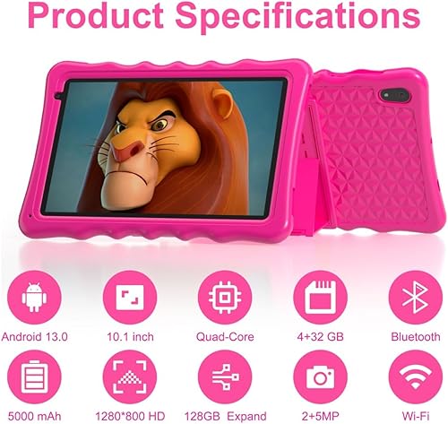 Miniatura 3 de BYYBUO Tabletas Android 13 para niños con funda, tabletas Android de 10 pulgadas, tableta con 4 GB de RAM y 32 GB de ROM, 1280 x 800 IPS, tableta