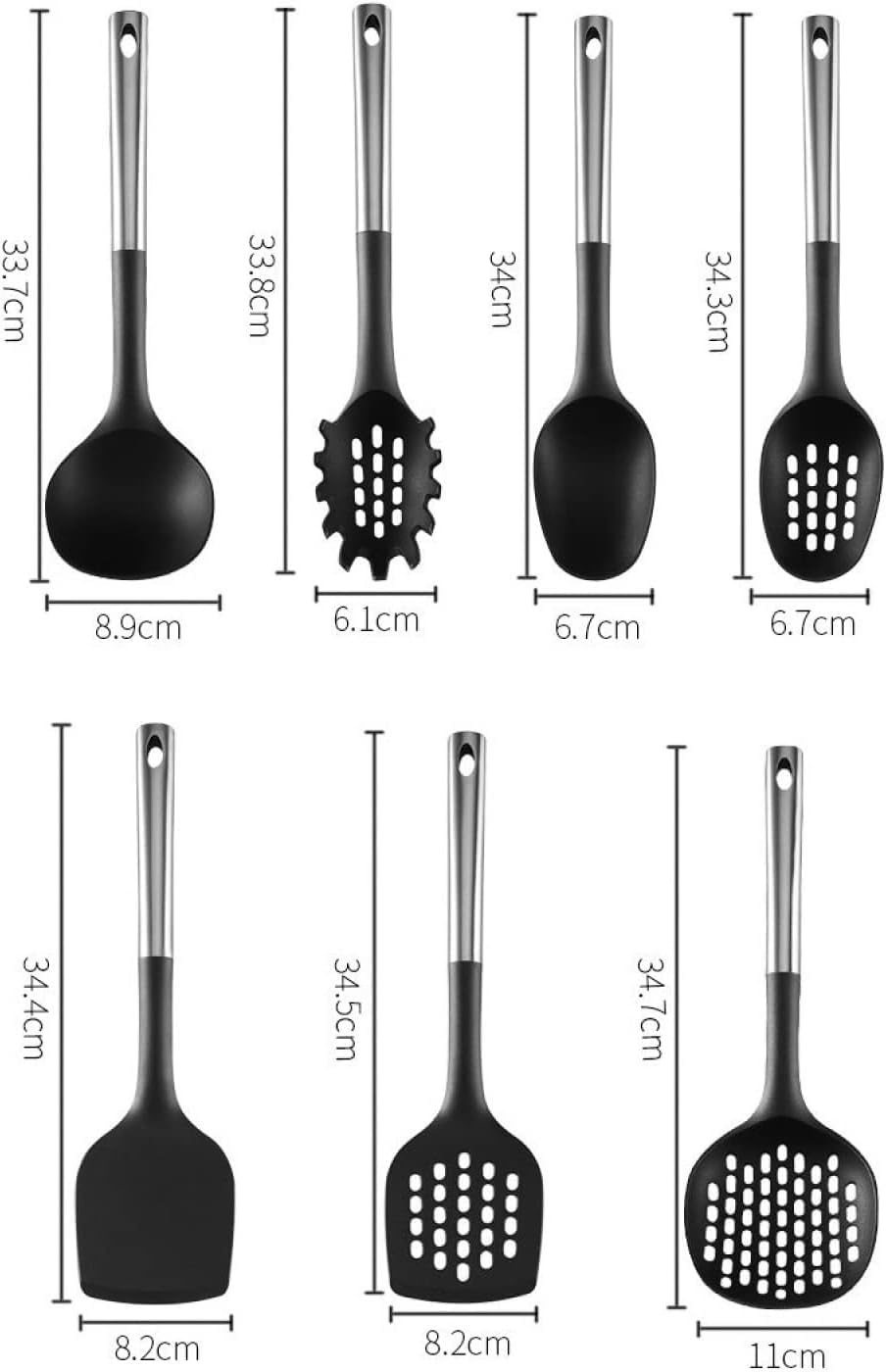 Kochutensilien-Sets Küchenutensilien-Set, Kochutensilien-Set, 7-teilig, Edelstahlgriff, Nylon-Küchengeschirr, schwarz, Verbrühungsschutz, Haushalts-Kochutensilien