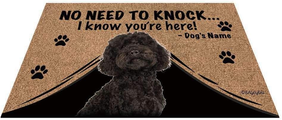 BAGEYOU Personalized Dog's Name Doormat with My Love Dog Labradoodle Welcome Floor Mat No Need to Knock I Know You're Here 27.5 x 17.7