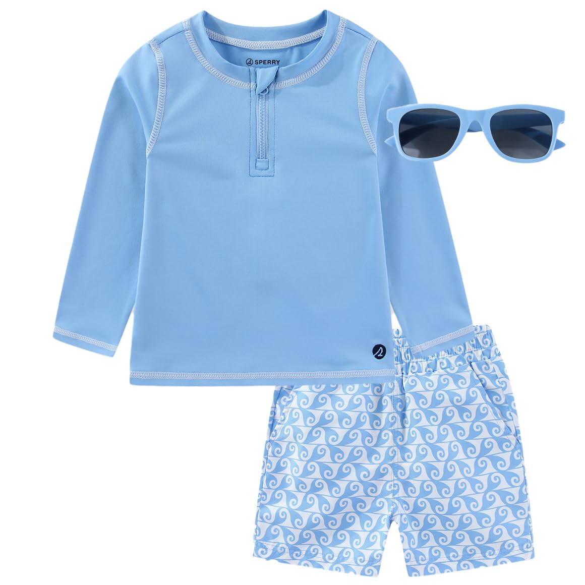 Sperry Jungen UPF 50+ Rashguard und Badehose mit Sonnenbrille, 3-teiliges Badebekleidungs-Set, Badeanzug für Säugling bis Kleinkind