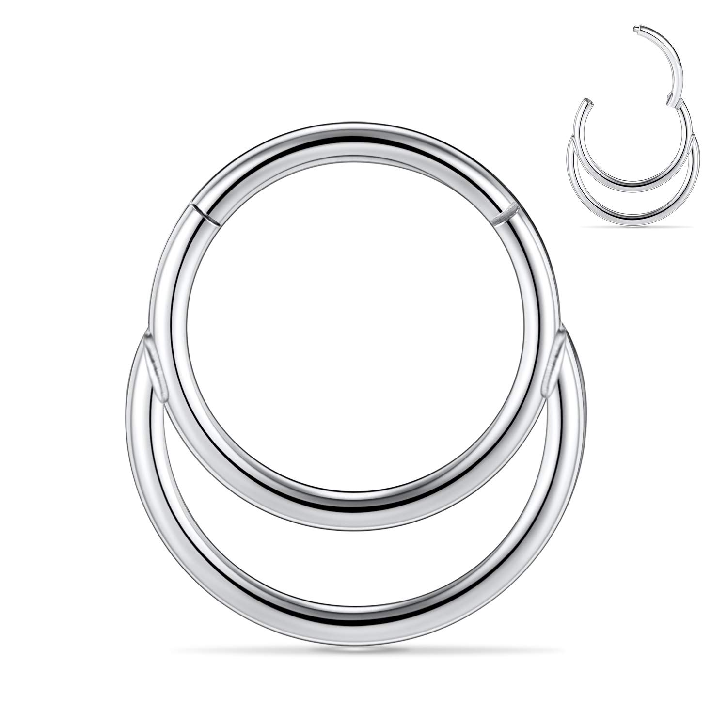 GAGABODY 18G Septum Jewelry Silver Daith Piercing 316L Surgical Steel Hinged Nose Ring Seamless Hoop Earrings 10mm Body Jewelry for Women Conch