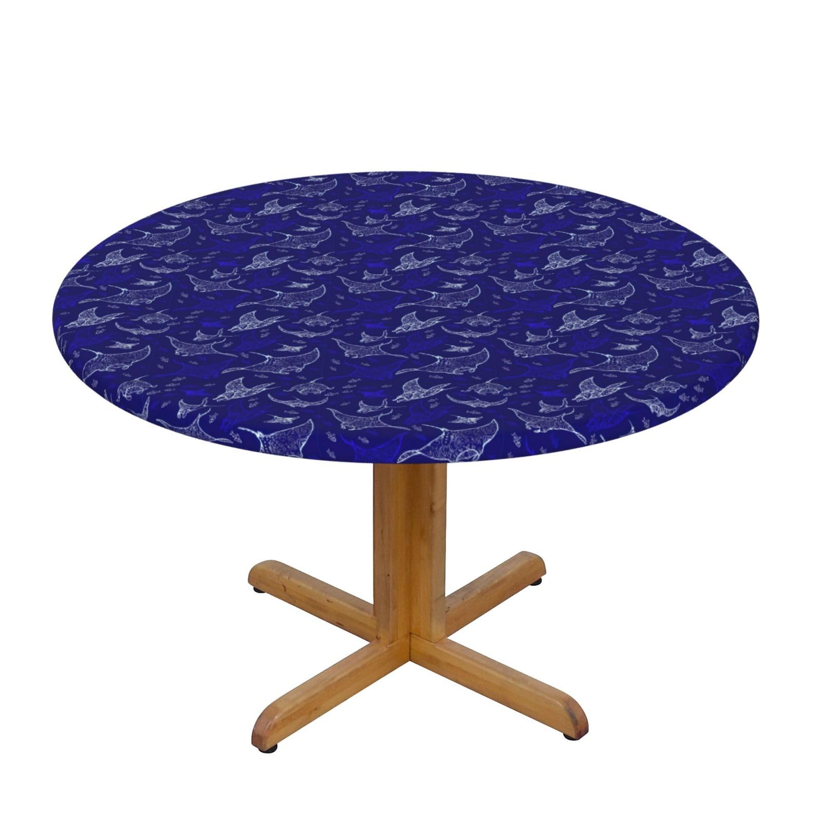 PPHGUT Manta Ray and Fish Print Round Tablecloth Family Table Cover Kitchen Wedding Party Everyday Outdoor