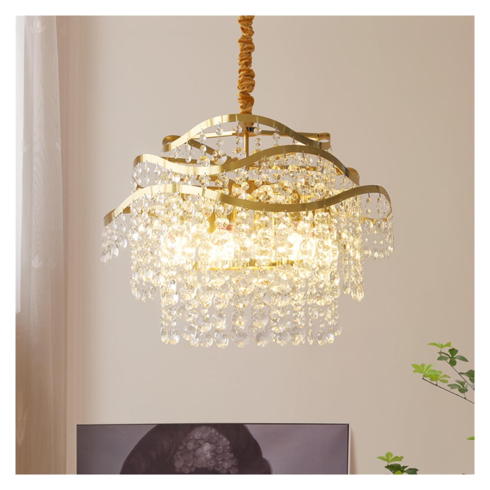 ZTCHSENZT Crystal Chandelier All Copper Lamp Villa Restaurant Light Living Room Warm Art Study Aisle Shell Light,Warm Light-D50CM H45CM