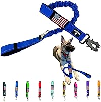 Vista 8 de Correa elástica resistente para perro, absorción de golpes, clip para cinturón de seguridad, cierre de rana de liberación rápida, asas dobles