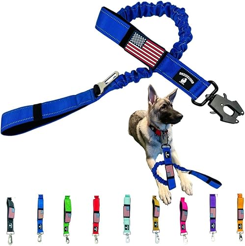 Correa elástica resistente para perro, absorción de golpes, clip para cinturón de seguridad, cierre de rana de liberación rápida, asas dobles