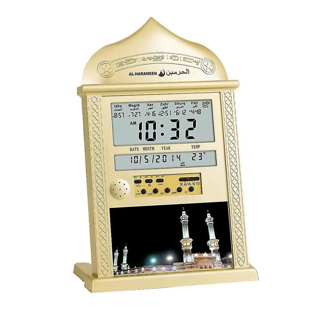JOYHAPPST Azan Mosque Prayer Clock Islamic Mosque Azan Calendar Muslim Prayer Wall Clock Alarm Ramadan Home D