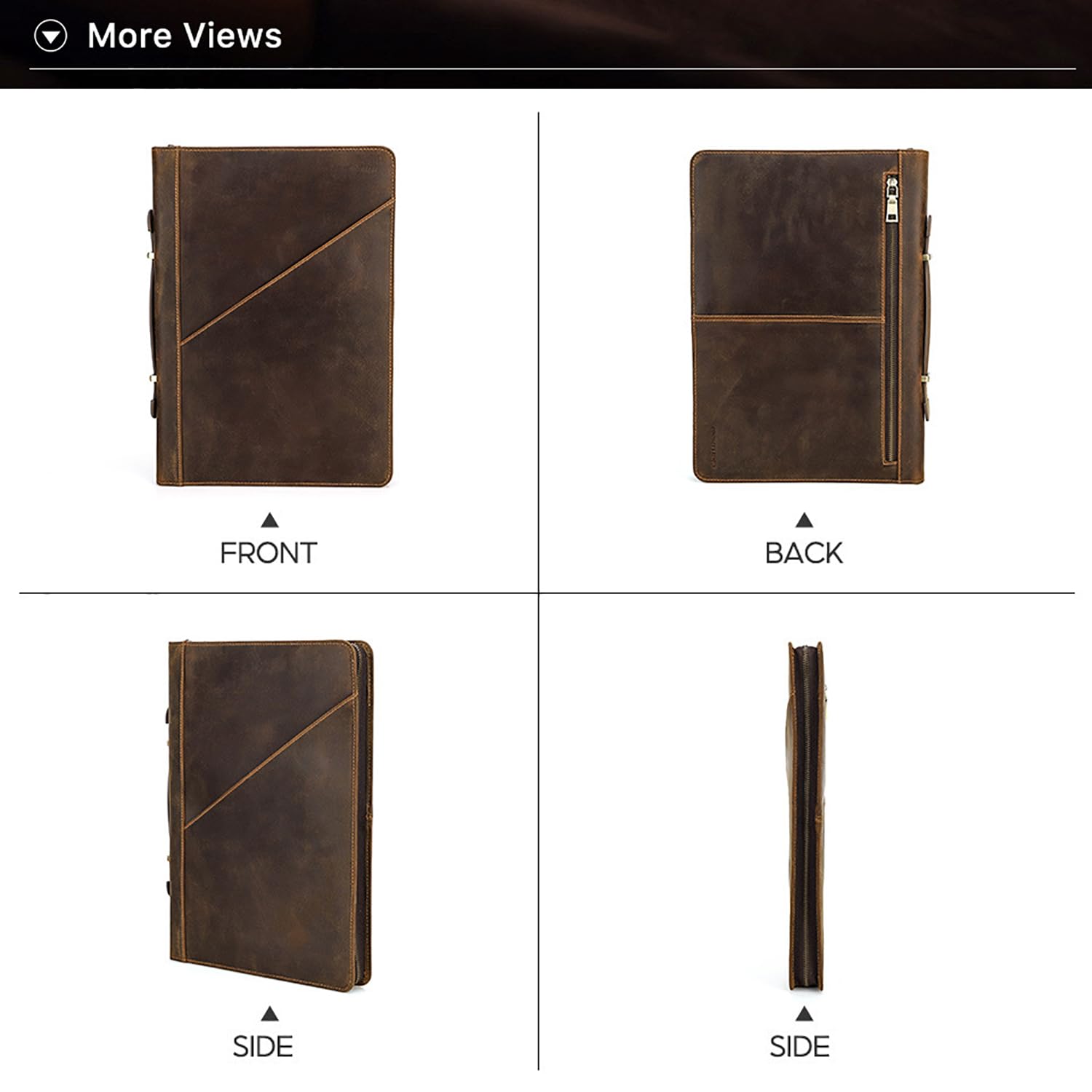 Top Grain Leather Slim Laptop Zipper Folio Case Retro Design Handmade & 2 Pockets, Compatible with MacBook Pro 33.8 cm MacBook Air M1/M2 ZenBook 33.8 cm & Other PC, Oil Coffee 13.3 Inch