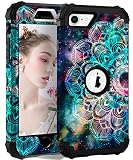 Hocase for iPhone SE 2022/2020 Case, Heavy Duty Shockproof Protection Hard Plastic+Silicone Rubber Hybrid Protective Case for iPhone SE 3rd/2nd Generation (4.7') - Mandala in Galaxy