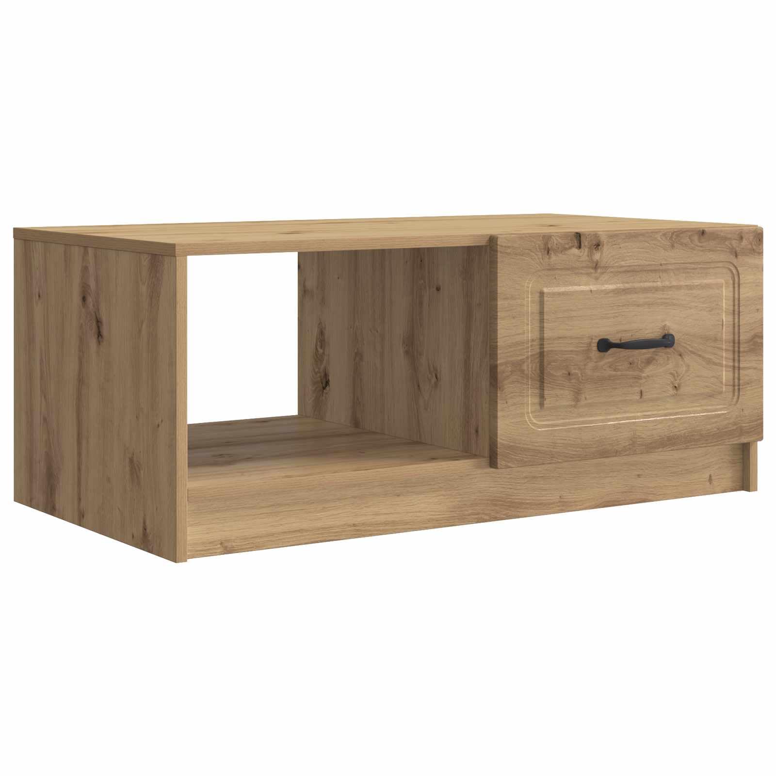 Table basse en chêne Artisan 90x50x37 cm avec rangements pivotants pour salon