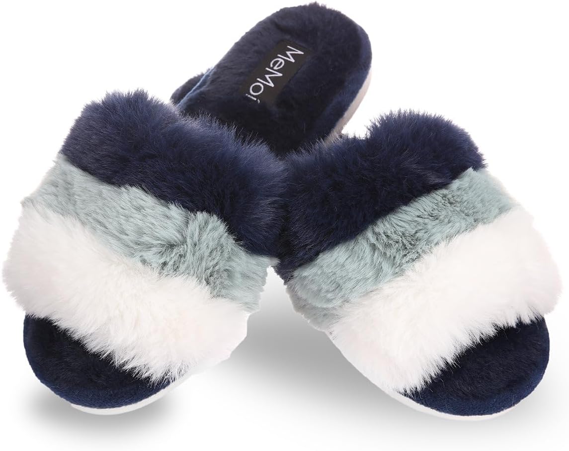 MeMoi Women's Tonal Stripe Hard Bottom Plush Slippers