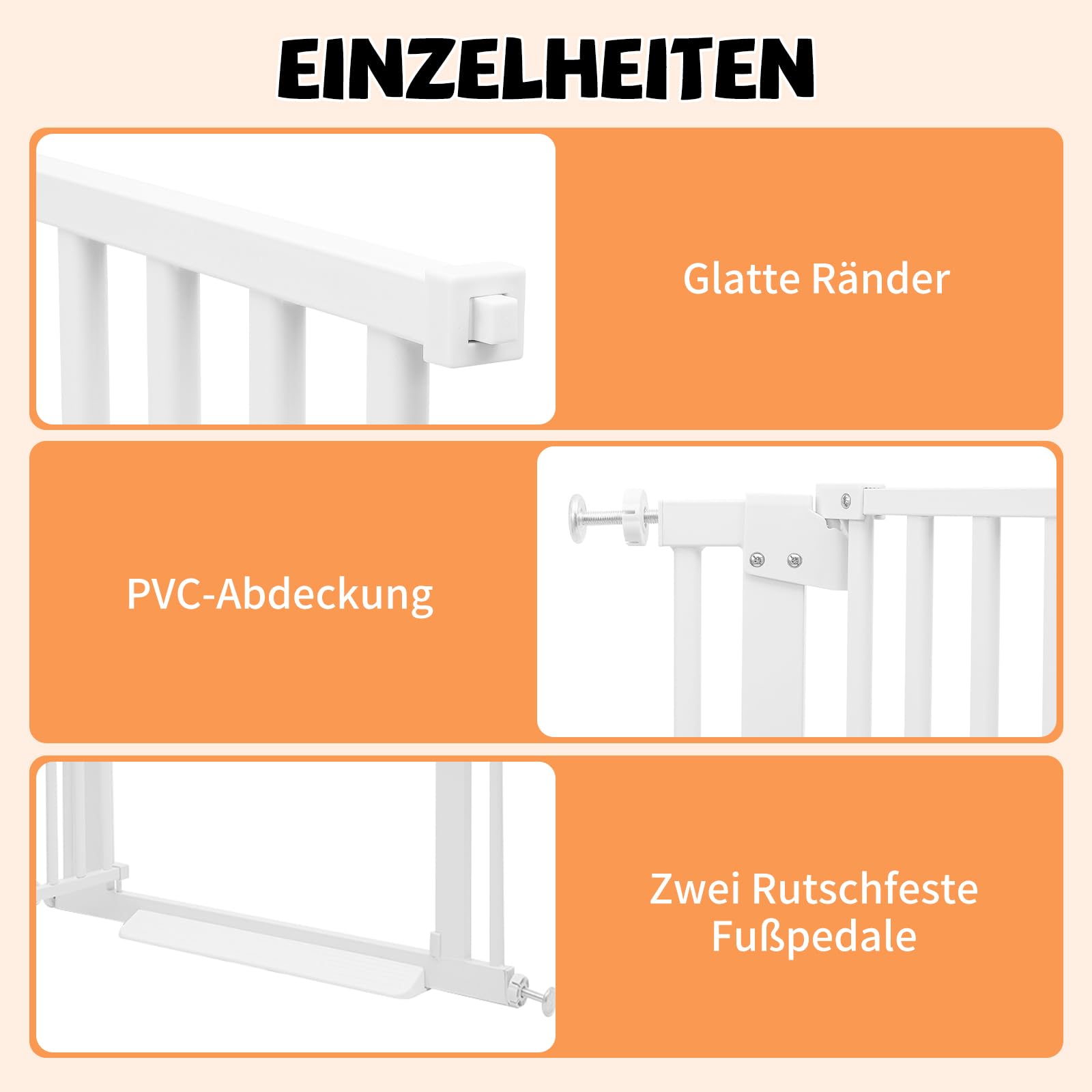 Schutzgitter für Haustiere Extra Hoch, Haustiergitter Extra Hoch mit Doppelverriegelung, 180° Türöffnung, Automatische Türschließung, Ohne Bohren (Weiß)