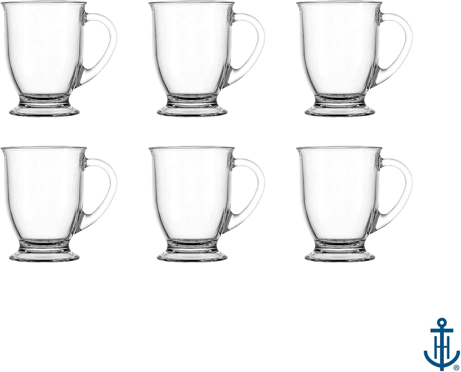 Anchor Hocking Café Glass Coffee Mugs, 16 oz, Set of 6